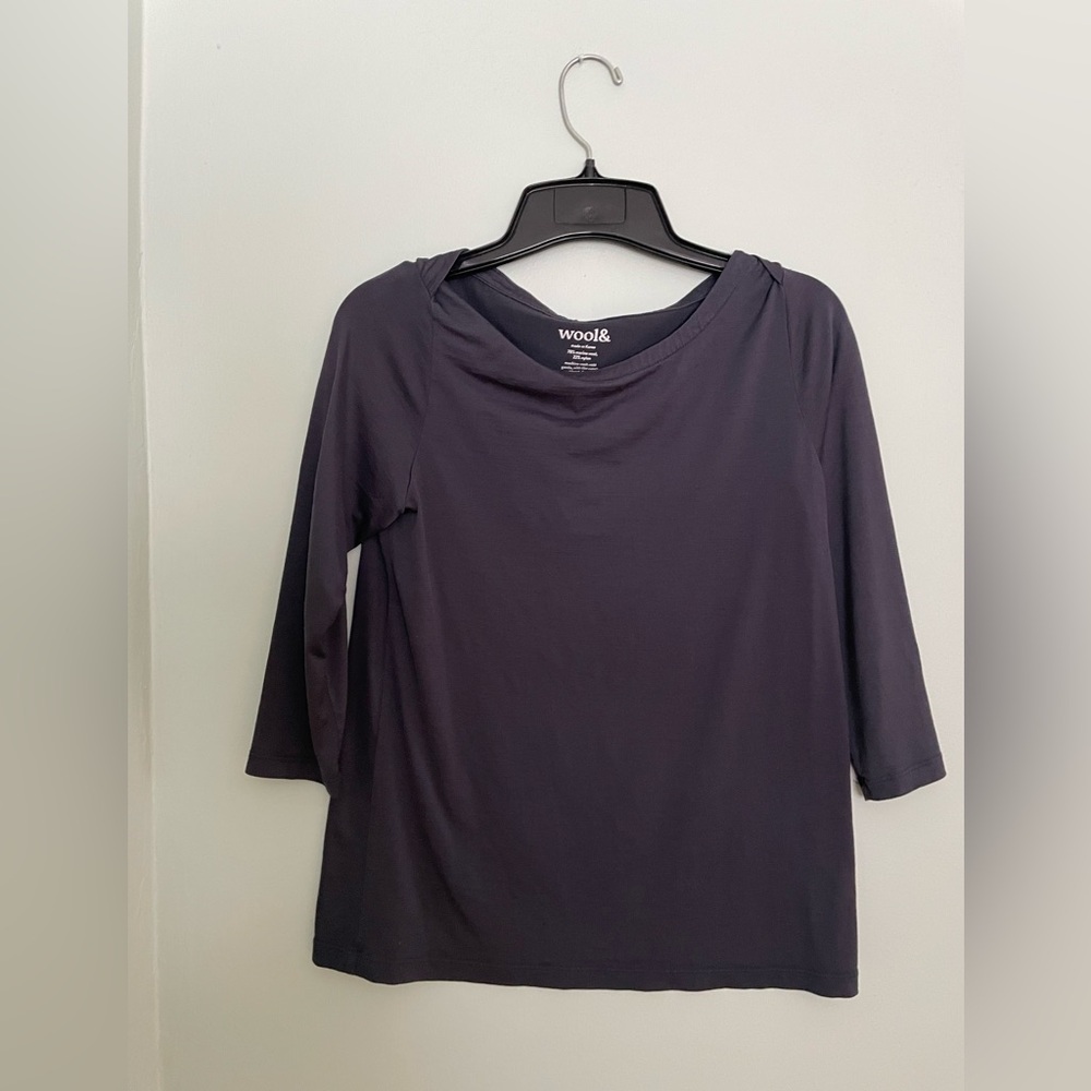 Wool& Women's Long Sleeve Merino Wool boat neck top in Deep Blue